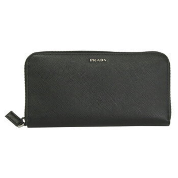 Prada Leather Wallet Black Long Zip Red SAFFIANO BICOLO NERO - Picture 1 of 4